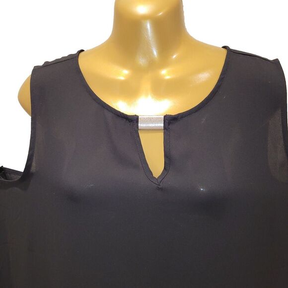 Sami & Jo Plus Size 2X Black Sheer Blouse Sleeveless Asymmetrical Hem Office - Picture 10 of 15